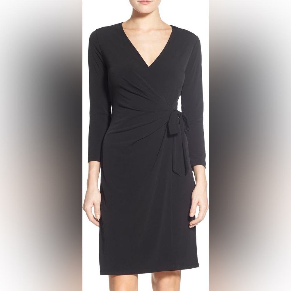 Anne Klein Black Faux Wrap Dress